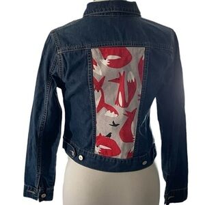 Lands’ End Jean Jacket Foxes on Back Size XS